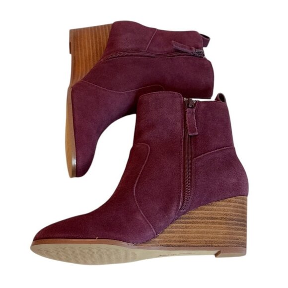Violet & Red Women's Suede Wedge Heel Boot Burgundy Size 6 NWOB - Picture 5 of 8